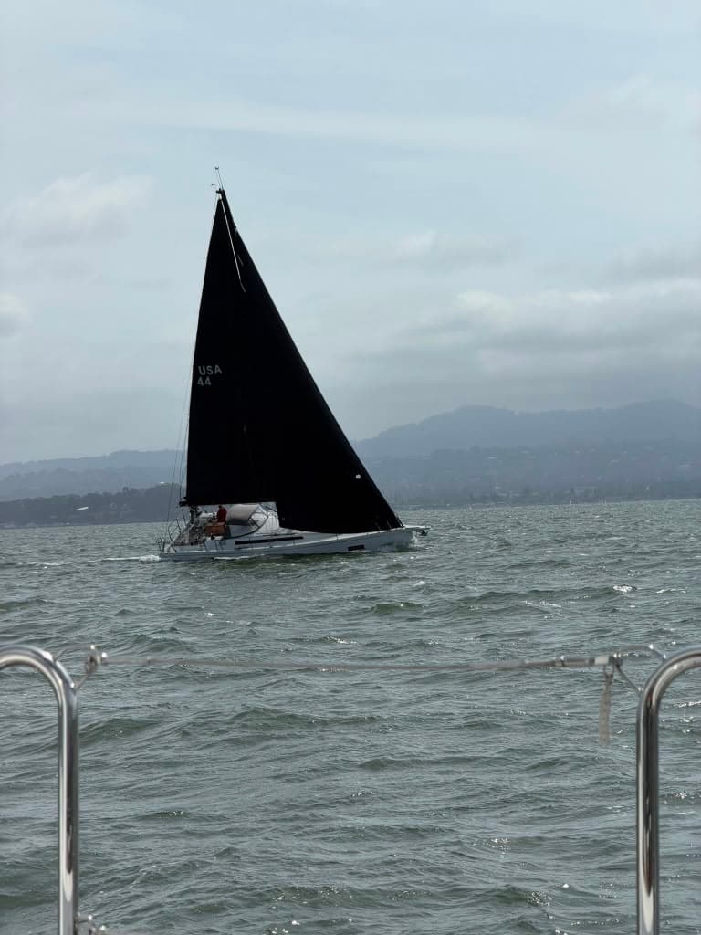 Black-sailed racer on a grey Bay day